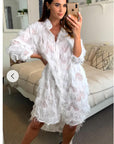Feather look and star pattern shirt dress in White