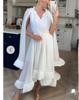 Ruffle Hem and Sleeves Oversized dress in White