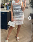 Crochet Lace Beach Dress In Cream/White Floral Print