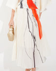 Full Pleated Printed Top And Midi Skirt In White
