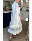 Ruffle Hem and Sleeves Oversized dress in White