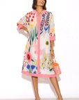 Painterly Wildflower Sheer Shirt Dress – Pink Trim