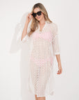 V pattern Lace kaftan dress in White Holiday wear collection