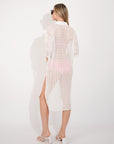 V pattern Lace kaftan dress in White Holiday wear collection