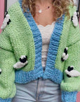 Shaun the Sheep pattern handknit cardigan