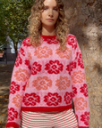 Red And Pink Floral Pattern Soft Knit Jumper
