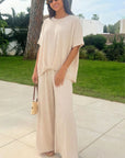 Oversized comfort stretch-jersey top and Relaxed-fit trousers in Beige white