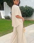 Oversized comfort stretch-jersey top and Relaxed-fit trousers in Beige white