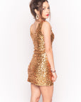 Plain color sequin V neck dress (Gold)