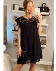 Floral Chain Embellishment Summer Dress in pink