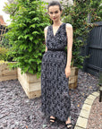 Chiffon Cross Wrap Maxi Dress Lace Print