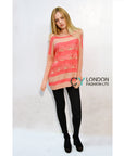 Pink stripe with eyelet lace knitted Jumper