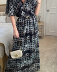 Short Sleeve Wrap Maxi Dress in big polka dot Print