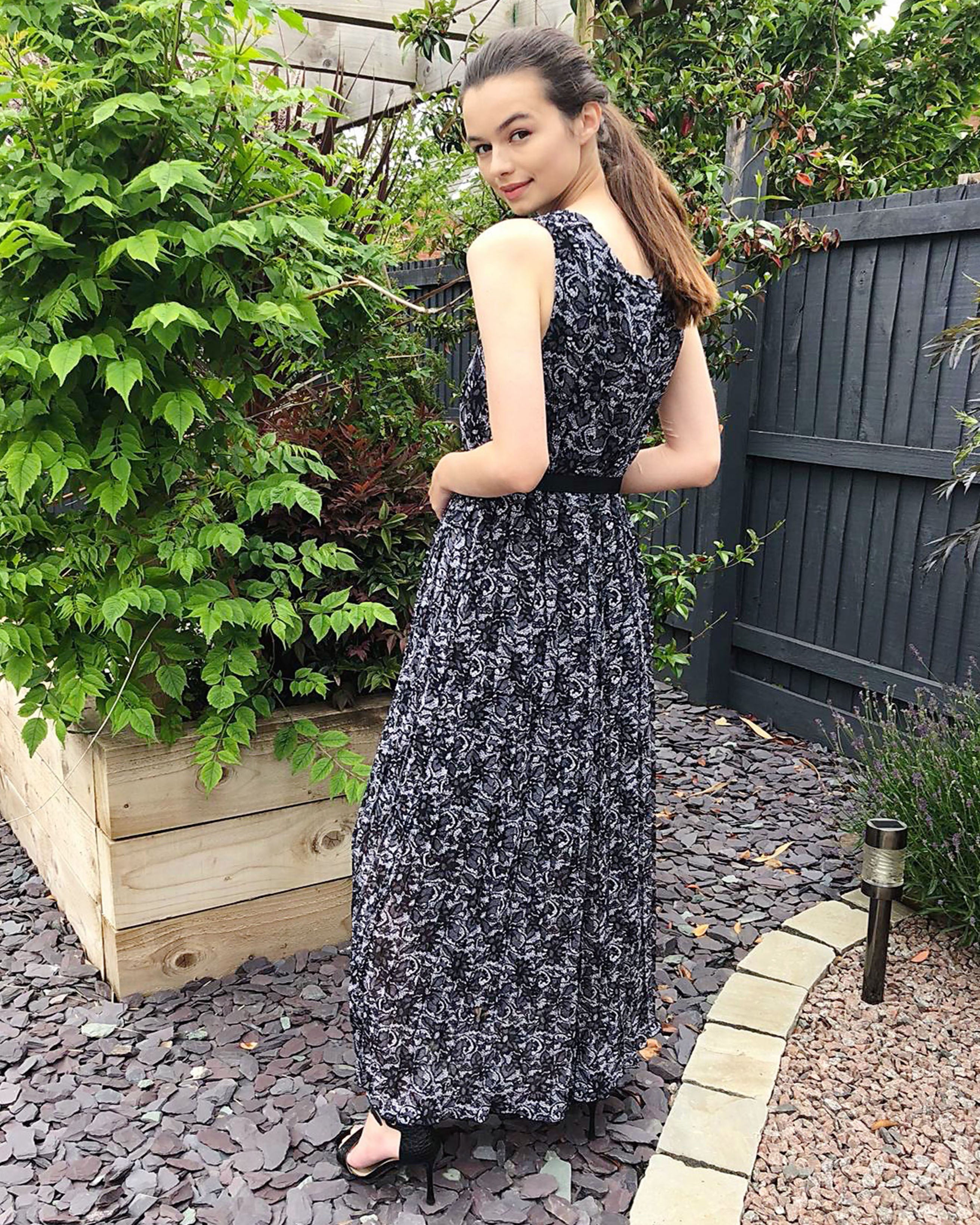 Chiffon Cross Wrap Maxi Dress Lace Print  CYLONDON