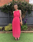 Sleeveless Pleated Maxi Dress (Salmon Pink)