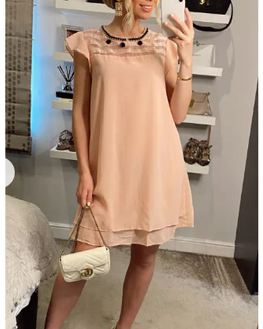 Floral Chain Embellishment Summer Dress in pink