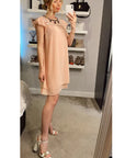 Floral Chain Embellishment Summer Dress in pink