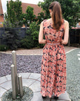 Chiffon Cross Wrap Maxi Dress Rose Print
