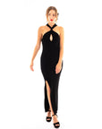 Soft Knitted Ribbed Midi Bodycon twist neck Dress In Black