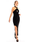 Soft Knitted Ribbed Midi Bodycon twist neck Dress In Black