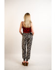 Leaves' print elasticated waist Cotton Trousers (Black)