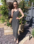 Double strip navy white stripe Maxi dress in black