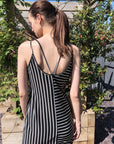 Double strip navy white stripe Maxi dress in black