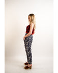 Leaves' print elasticated waist Cotton Trousers (Blue)