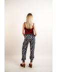 Leaves' print elasticated waist Cotton Trousers (Black)