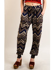 Stripe print elasticated waist Cotton Trousers (Blue)