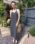 Double strip navy white stripe Maxi dress in navy