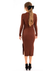 Lace up and cut out design Metallic midi bodycon dress in Brown