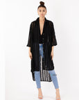 Oversized shirt dress in black with chiffon ruffle stripe design