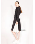 Cotton shirt dress with Pleated chiffon hem design in black