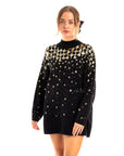 Sequin embellished front and sleeves design jumper dress in black