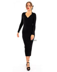 Soft Knitted Ribbed Midi Bodycon front twist design Dress In Black