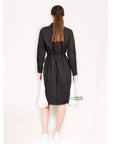 Cotton shirt dress with Pleated chiffon hem design in black