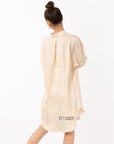 Oversized long shirt dress in textured jacquard design fabric beige color