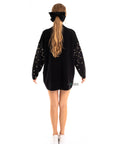 Sequin embellished front and sleeves design jumper dress in black