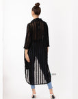 Oversized shirt dress in black with chiffon ruffle stripe design