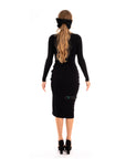 Soft Knitted Ribbed Midi Bodycon Side Split Tie up design Dress In Black