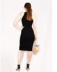 Front Open bodycon knit dress in black