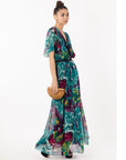Floral Print Chiffon Wrap Maxi Dress (Blue Print)