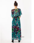 Floral Print Chiffon Wrap Maxi Dress (Blue Print)