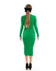 Soft Knitted Ribbed Midi Bodycon Side Split Tie up design Dress In Green