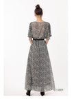 Floral Print Chiffon Wrap Maxi Dress (Grey Leopard)