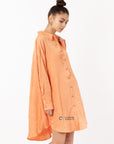 Oversized long shirt dress in textured jacquard design fabric orange color