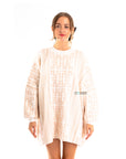 Fine knit oversized jumper with monogrammed pattern design in Pink and White