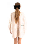 Fine knit oversized jumper with monogrammed pattern design in Pink and White