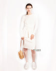 Fine knit bodycon dress with knot tie design in cream white